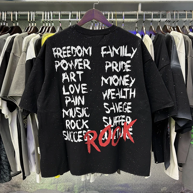 BKYS T-Shirt Rock Skull Guitarist Print Short Sleeve T-Shirt Men Women Streetwear Loose Fit Vintage Rhinestone Top Summer
