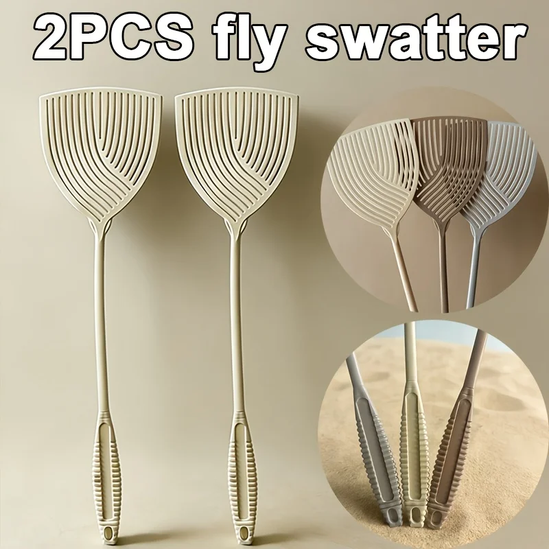 2pcs Striped Plastic Fly Swatter, Long Handle, Sturdy & Durable, Indoor Outdoor Household Pest Tool