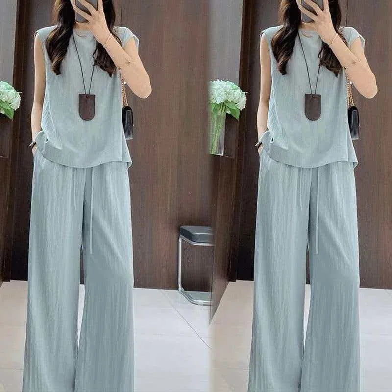 

Casual and Fashionable Loose Women's Suit 2026 Summer New Sleeveless Vest Wide Leg Pants Two-piece Set