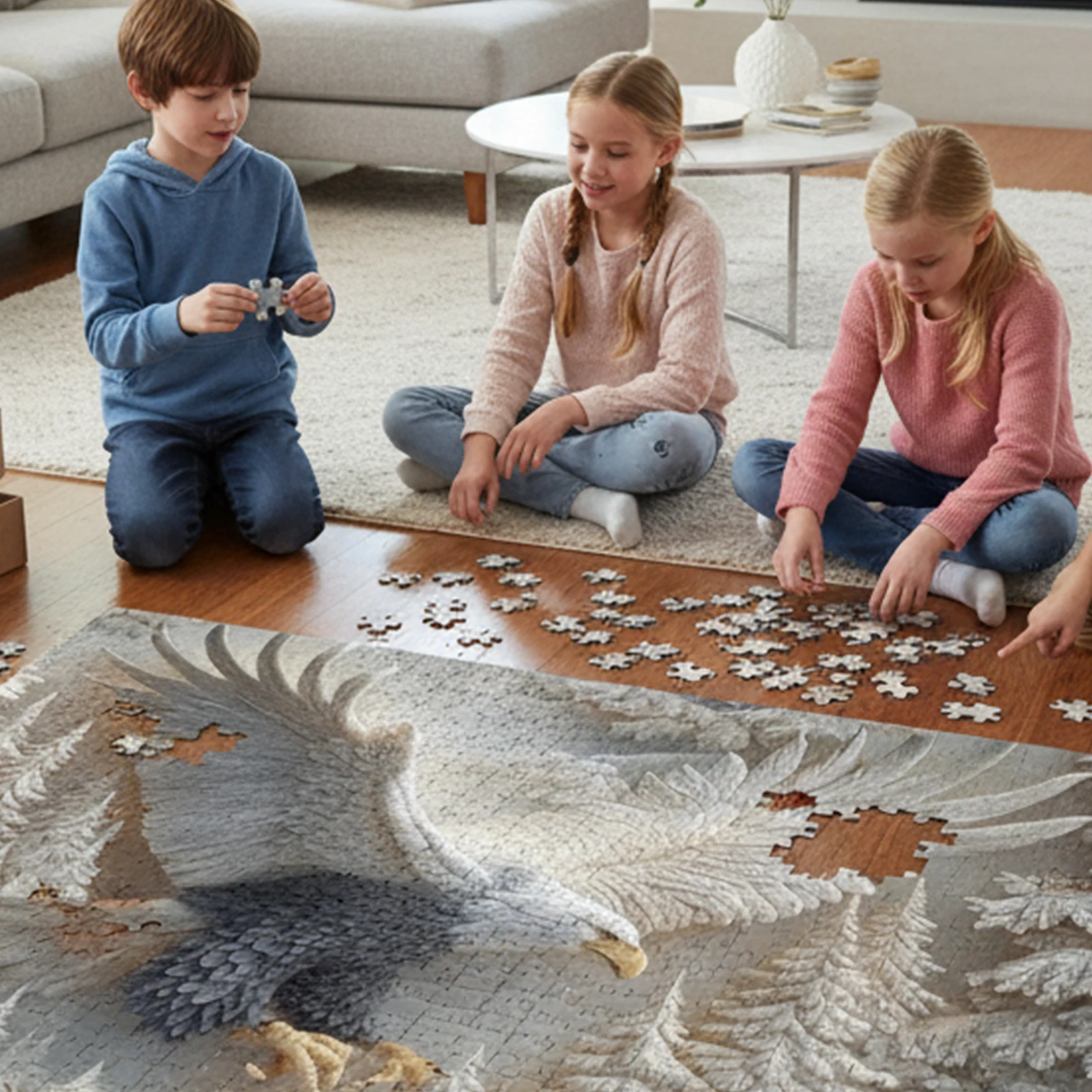 The Carved Eagle Family Puzzle 1000 Piece Bald Eagle in Flight Wildlife Art Puzzle Carved Forest Design Puzzles Game for Adults