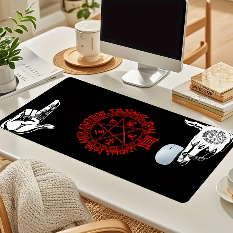 

Horror Gothic Dark Mouse Pad Hellsing Gesture Black Desk Mat Office Desk Accessories with Stitched Edge Non-Slip Mousepad Rubber