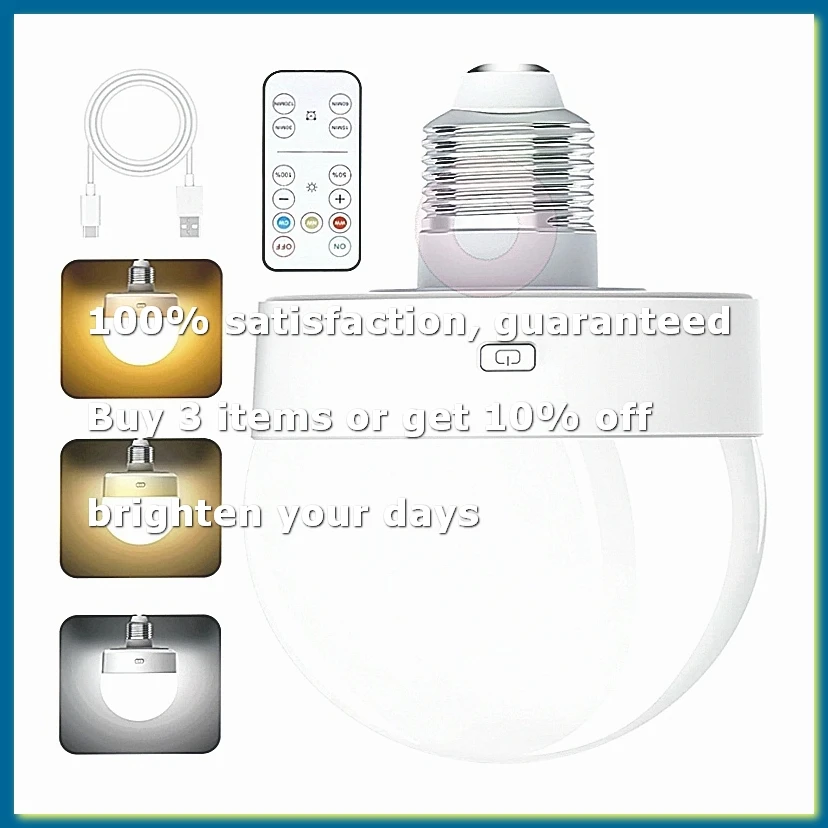 ●Rechargeable Battery Operated Light Bulbs, 300LM E26 Screw in Light Bulb for Lamps with Remote Control Dimmable&Timer-A57M