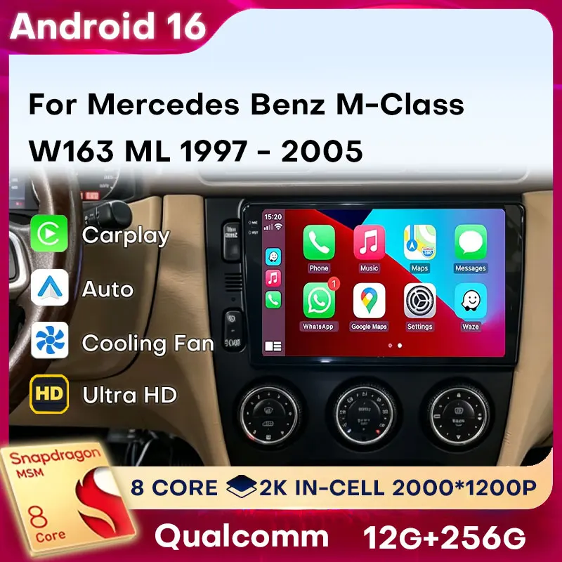 Car Radio Android 16 For Mercedes Benz M-Class W163 ML 1997 - 2005 Wireless Carplay Android Auto Multimedia Video Player Stereo