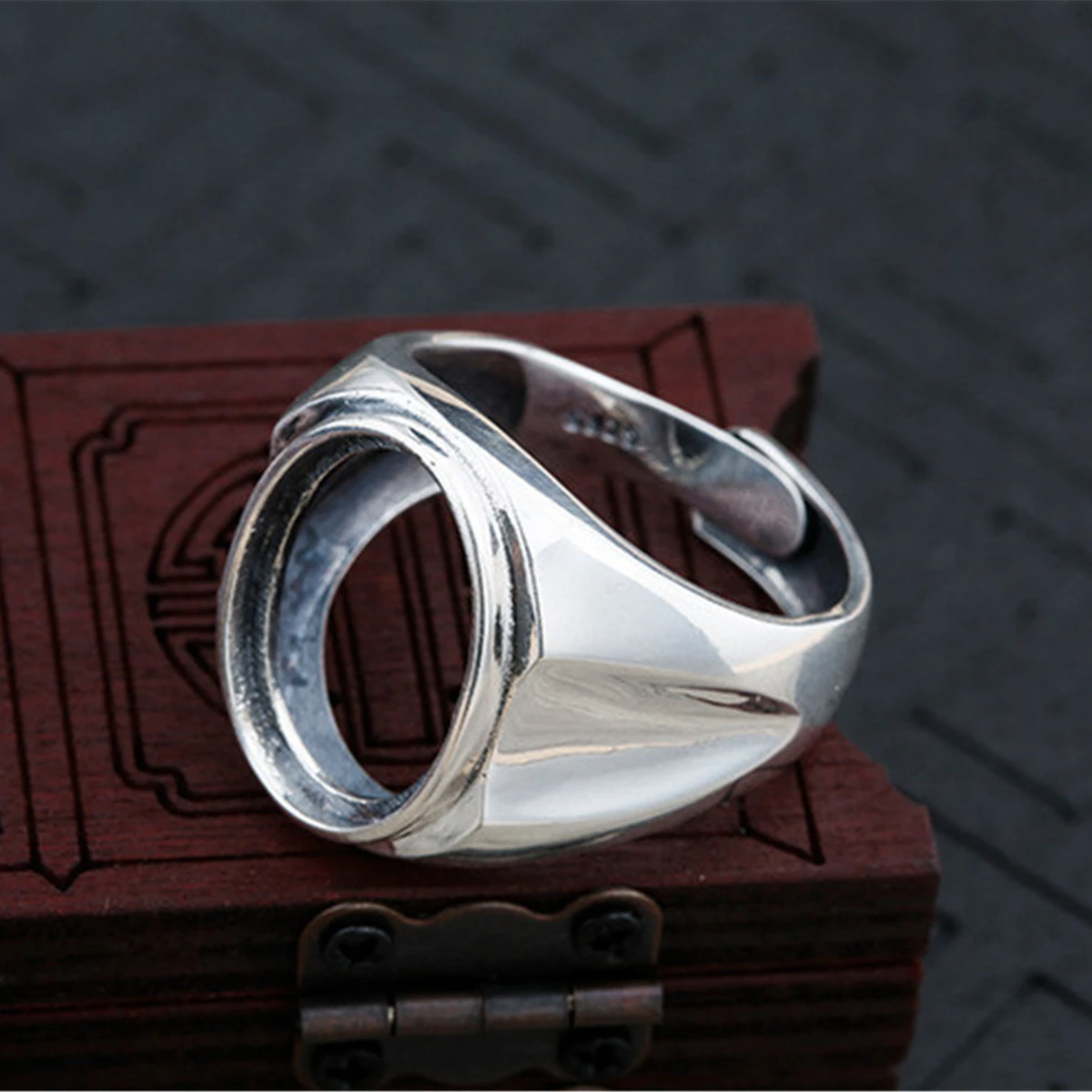 Men's Ring Blank (13.5x18mm Oval Blank) Adjustable 925 Sterling Silver Ring Base Oval Cabochon Ring Setting R1365B