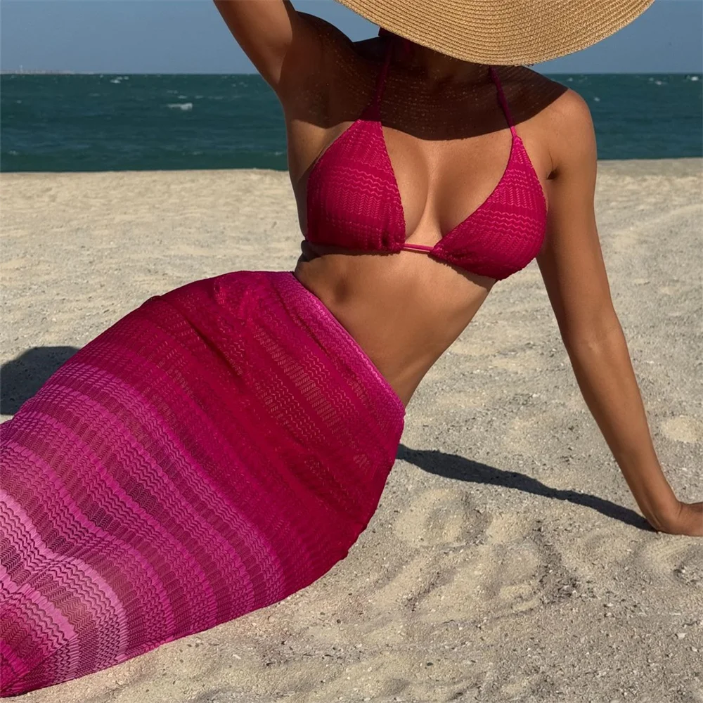 Sexy Gradient Bikini Y2K Swimsuit Women Backless Vacation Swimwears Midi Skirt Beach Summer Outfit Bathing Suit Bikinis De Mujer