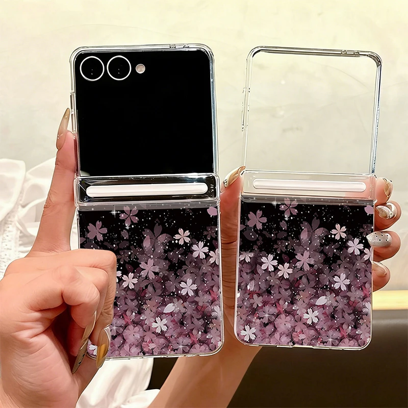 Magnetische Adsorptions-Handyhülle für Samsung Galaxy Z Flip7 Flip6 Flip5 Flip 7 FE 6 5 mit Blumenmuster, Faltbare Hartschale