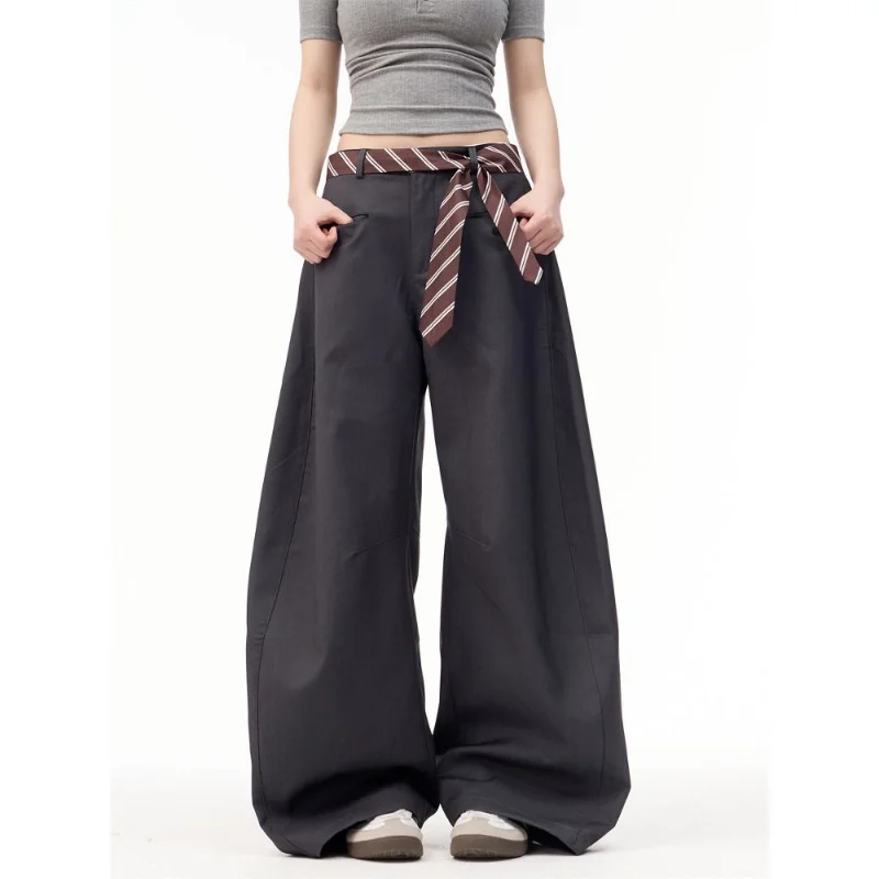 American Style High-end Casual Scimitar Trousers for Women with Niche Design Versatile Draped Wide-leg Floor Trousers