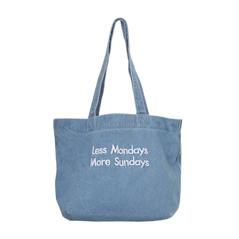 

Shoulder Bag Denim Canvas Bag letter Embroidery Street Style Vintage Handbag Shopping Bag Solid Color Simple Tote Bag Girl