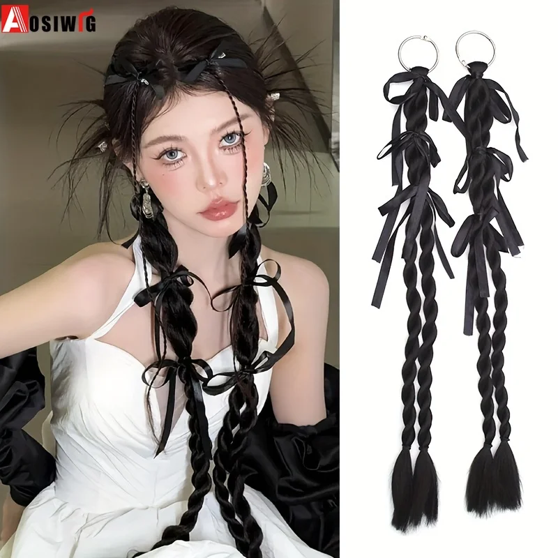 

Aosiwig синтетические плетеные косички хвост пушистый парик резинка для наращивания волос для женщин аксессуары для волос