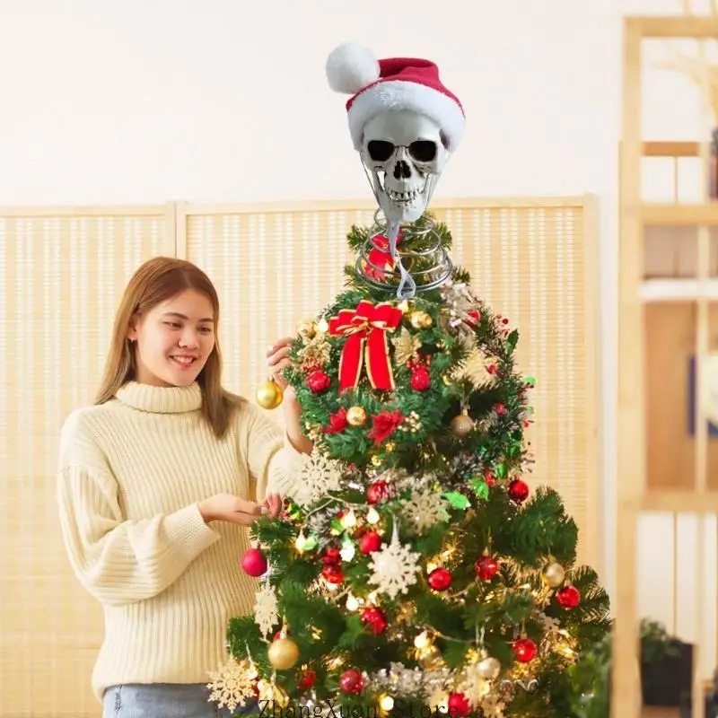 Totenkopf-Weihnachtsmannmütze-Ornament für Weihnachtsbaumspitze und Raumstil 3XUF – Detail 10