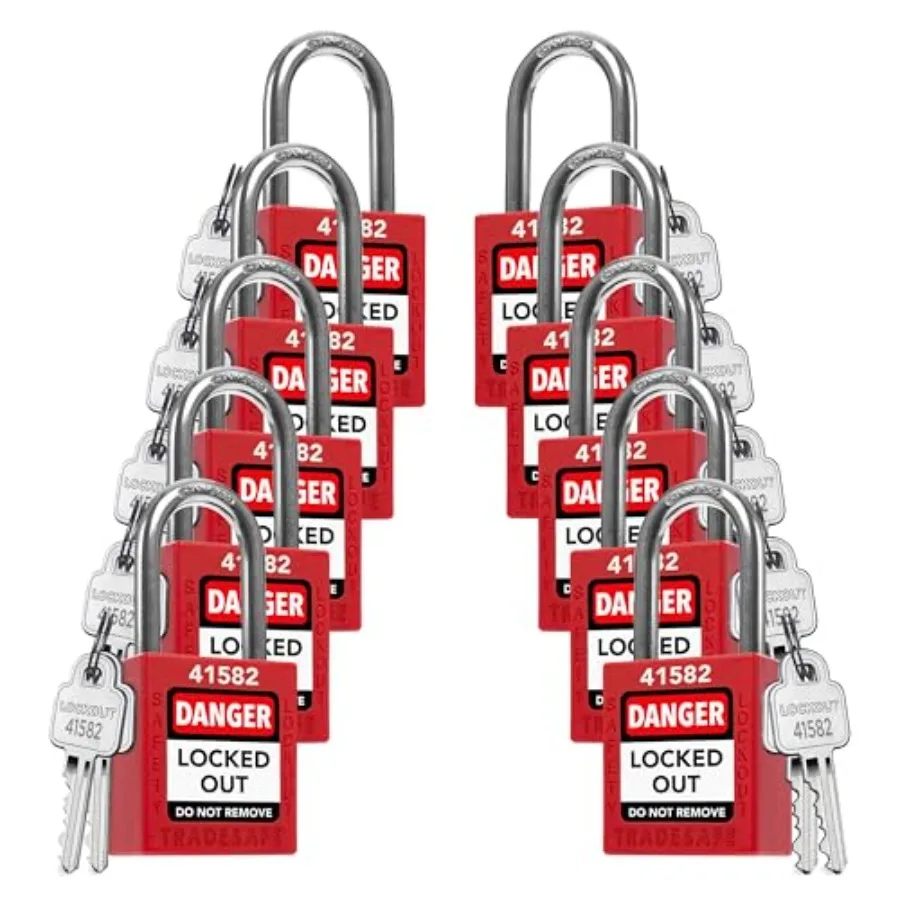 

Lockout Tagout Locks Set - 10 Keyed Alike Padlocks, 2 Keys Per Lock, OSHA Compliant Loto Locks for Lock Out Tag Out Stations, P