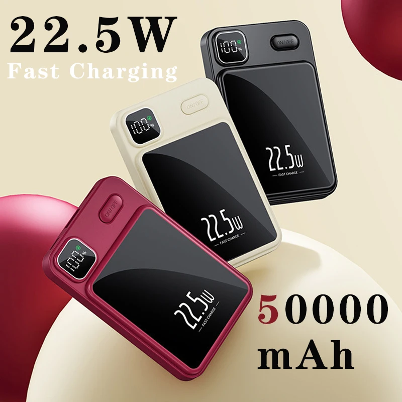 New Magnetic Power Bank 50000mAh Qi Wireless Charger Portable Fast Charging PowerBank External Battery for IPhone Magsafe Xiaomi