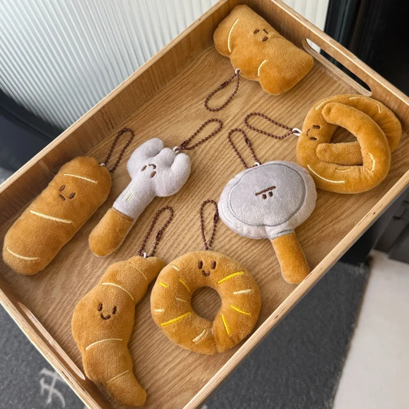 LLavero de peluche Kawaii Croissant Long Bread Series, decoración bonita, colgante para mochila, muñeco de juguete de peluche, llavero, regalo para niña