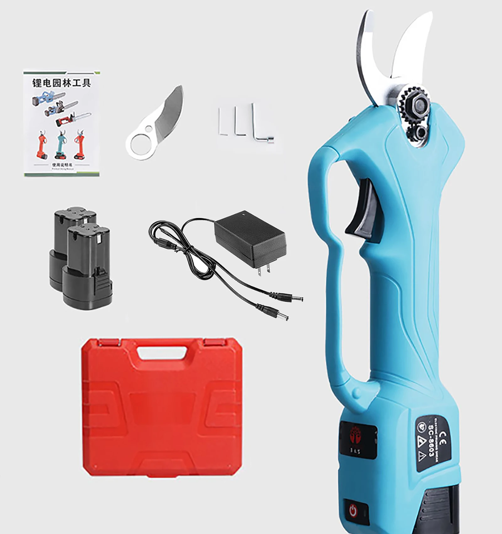 Electric Gardening Shears 16.8V Fruit Tree Pruning Shears Garden Pruning Branches Multifunctional Electric Scissors 2pcs Battery