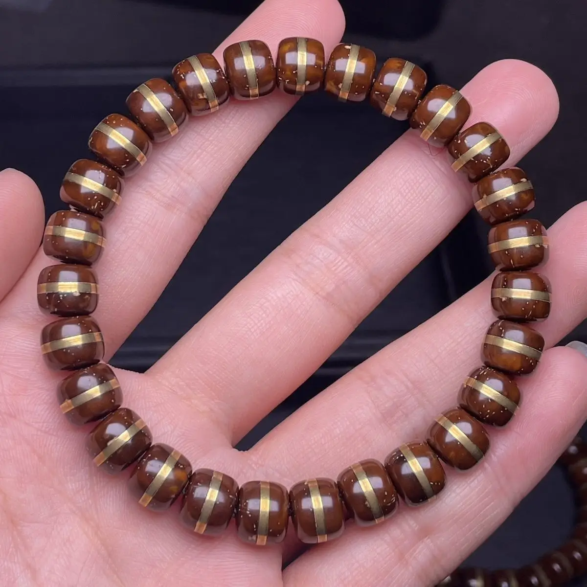 Natural Purple Golden Rat Bodhi Solid Pure Meat Inlaid with Copper Pieces A Line of Hand String Slight Flaw Bracelets Jewelry