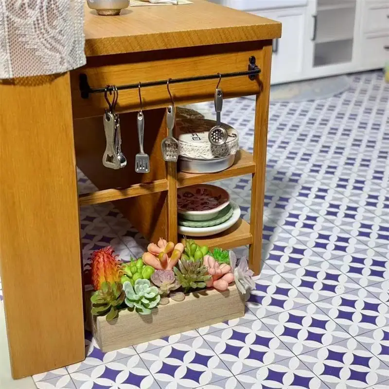 1Pc Zufällig Puppenhaus Miniatur Sukkulenten Holz Trog Grüne Blumentopf Modell Micro Landschaft Dekor Ornamente Pretend Spielen Spielzeug