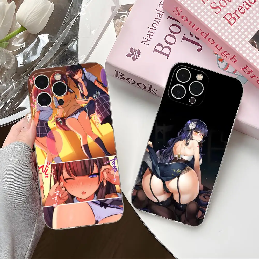 أنيمي Waifu هنتاي قضية الهاتف المحمول آيفون 16 15 14 13 12 11 X XR XS 8 6 Pro Max Plus غطاء حماية صغير واضح اللون