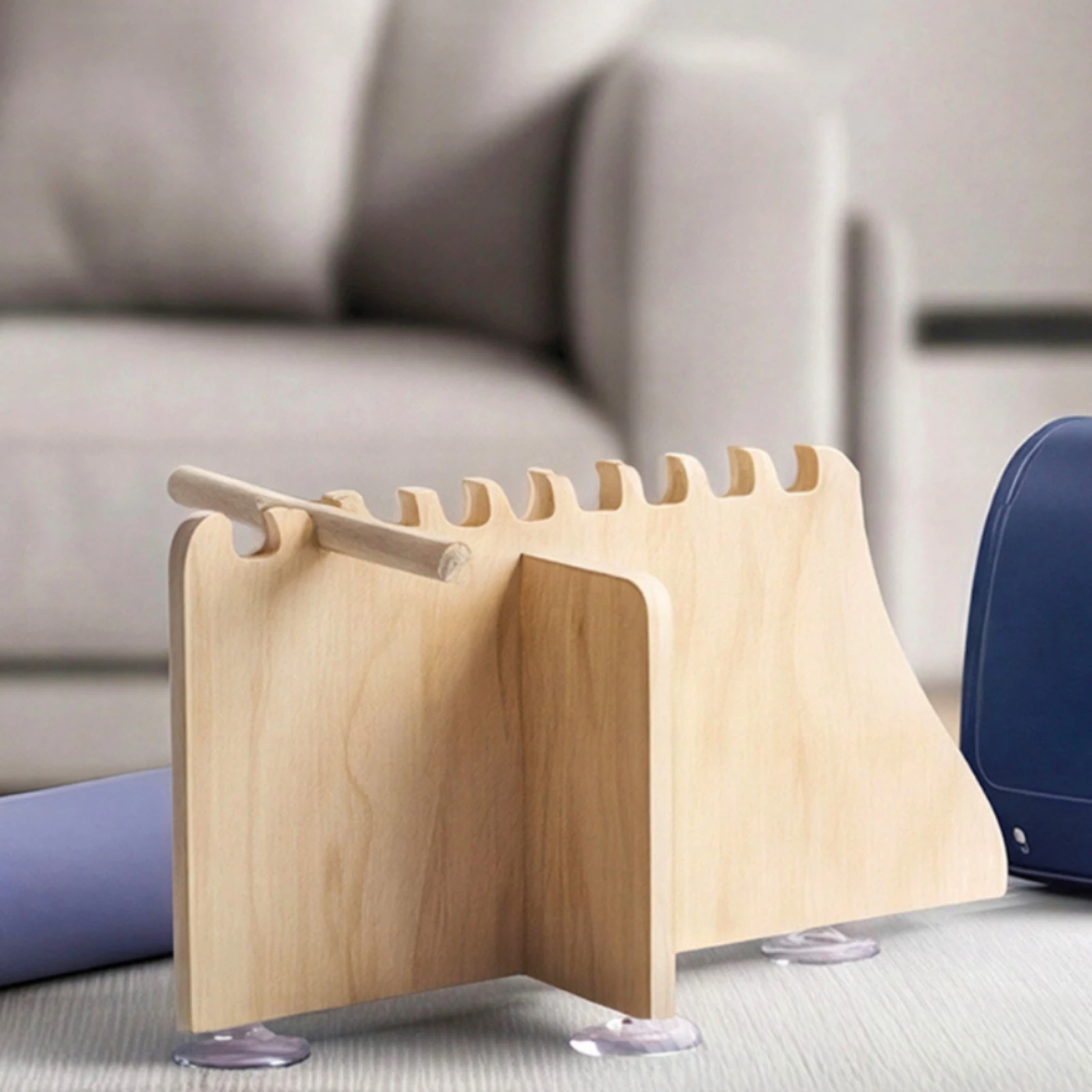 Seated Forward-Bend Coach Natural Wood Finish Wooden Stretch Board Suction-Cup Stretching Coach Handle Bar for Home, School