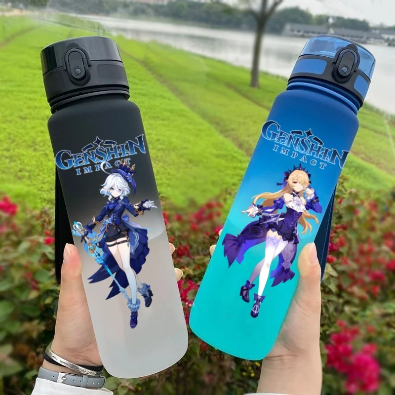 650ML Genshin Impact  Game Figure Water Cup Portable Children's  Plastic Outdoor Sports Large Capacity Anti-drip Water Bottle