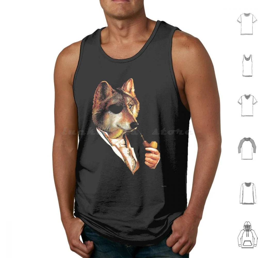 Baron Von Wolf Hatches A Plan Tank Tops Vest Sleeveless Wolf Classy Pipe Eye Patch Fancy Animal Wolves Dinomike