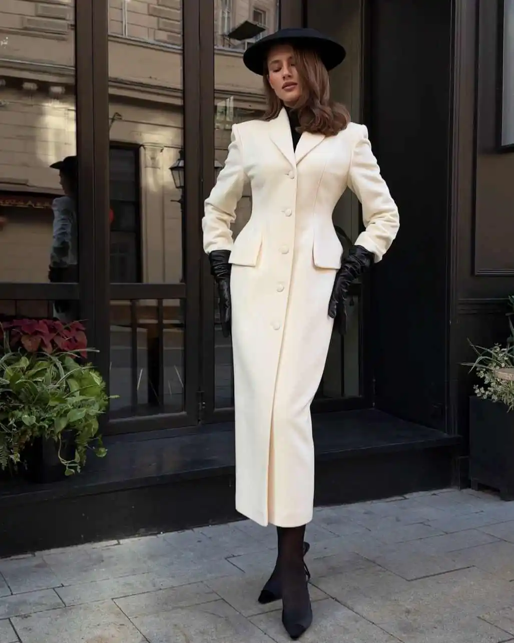 Elegant Notched Lapel Long Coat Wool Blend Single Breasted Outerwear For Formal Business Occasion Customized