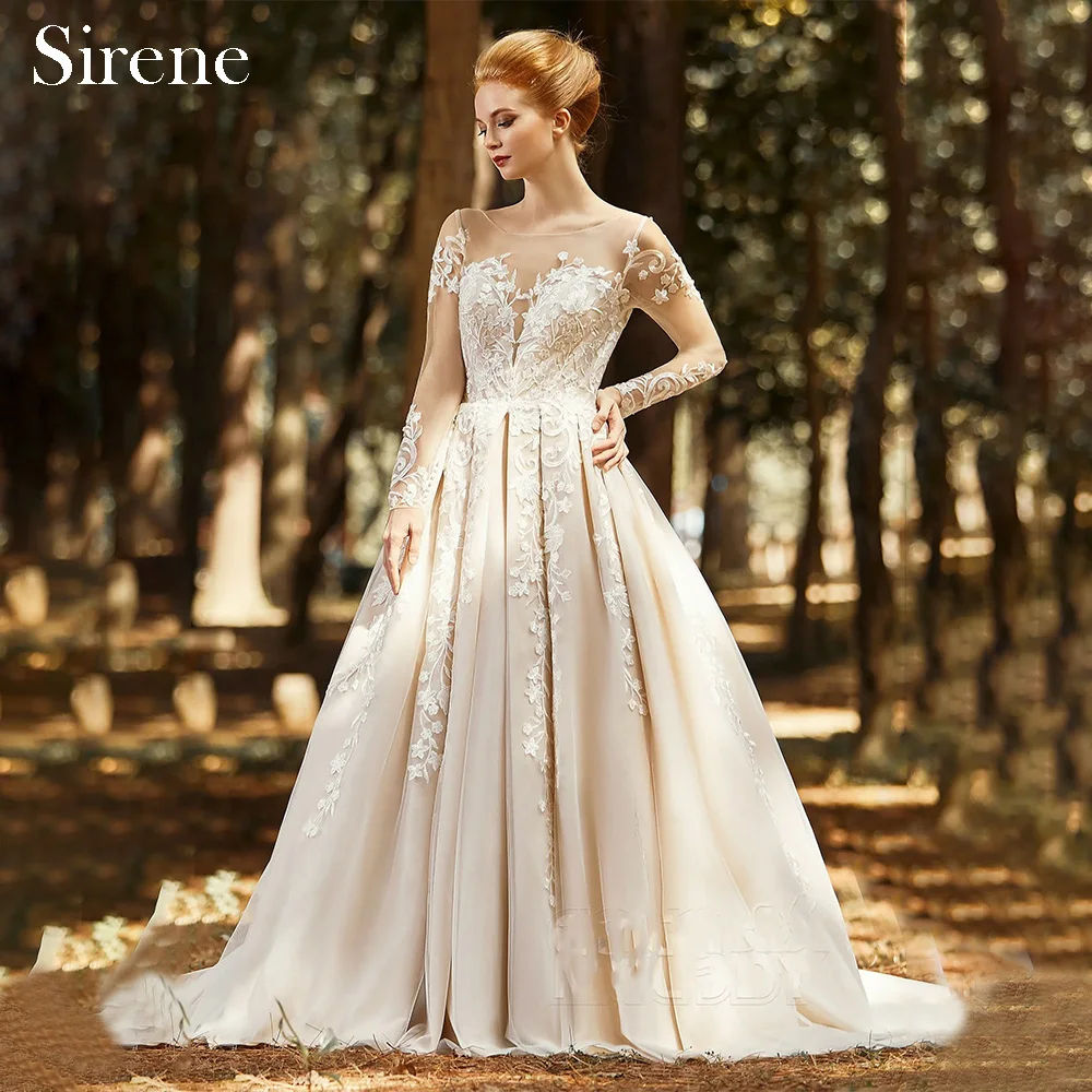 

Sirene Elegant Long Wedding Dresses Lace Boat-Neck Floor-Length A-Line Brides Dress Women Tailor-Made Vestidos De Novias 2024