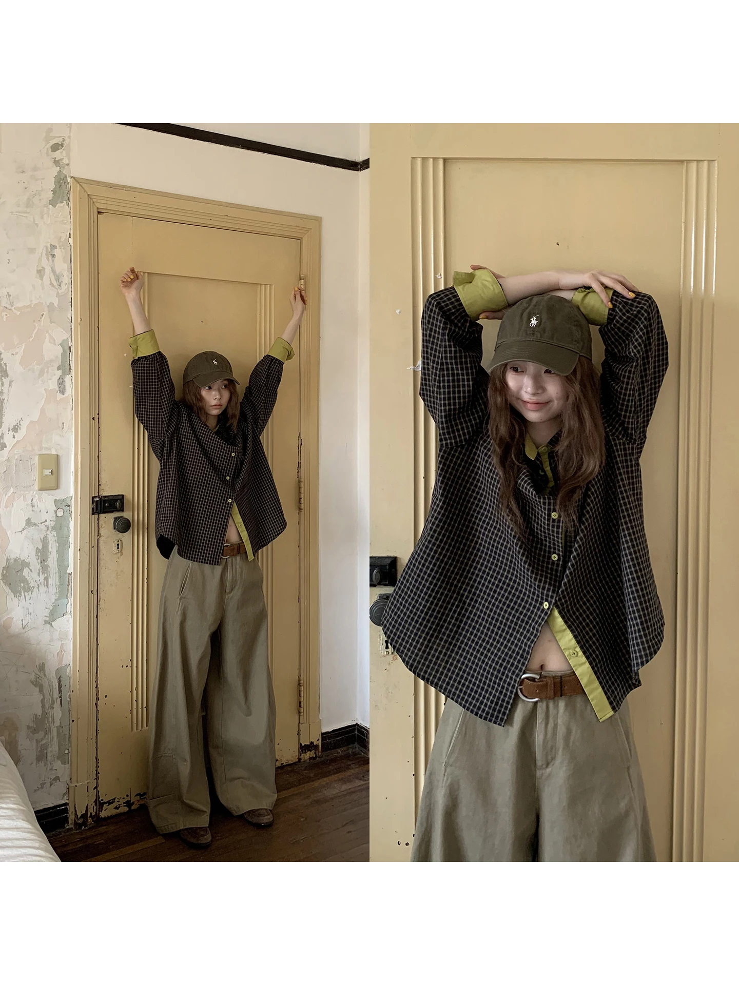 

Red Dot Store Women's Plaid irt Long Sve Inner Wear Unique Super Beautiful Cotton Commute Sle irt Collar Button up