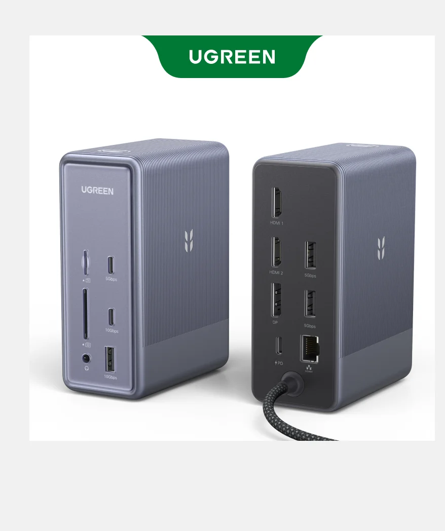 UGREEN 13-in-1 USB C HUB Docking Station DisplayPort 4K120Hz 2xHDMI 2.5G RJ45 USB3.2 10Gbps Data PD140W Charging for Laptop PC