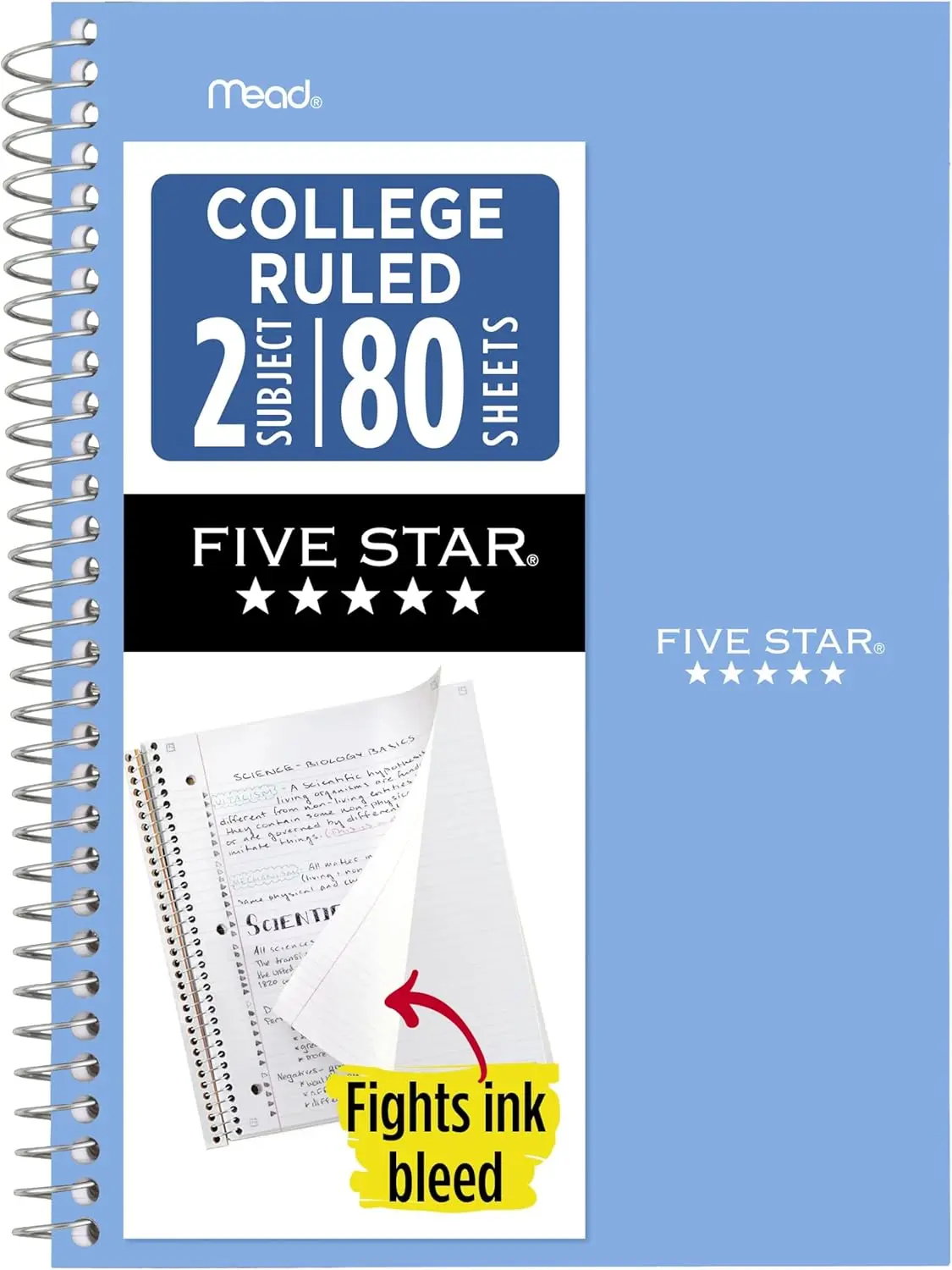 

2-Subject Spiral Notebook, College Ruled, 80 Sheets, 6x9.5 Inches, Blue