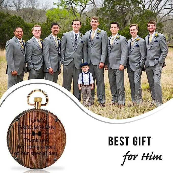 Personalized Engraved Pocket Watches for Men Dad Son Custom Text Name Exquisite Wooden Pocket Watch Groomsmen Gifts