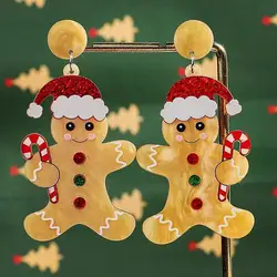 Merry Christmas Hat Gingerbread Man Acrylic Splicing Earrings for Women New Cute Cartoon Long Drop Earring Party Jewelry Gifts