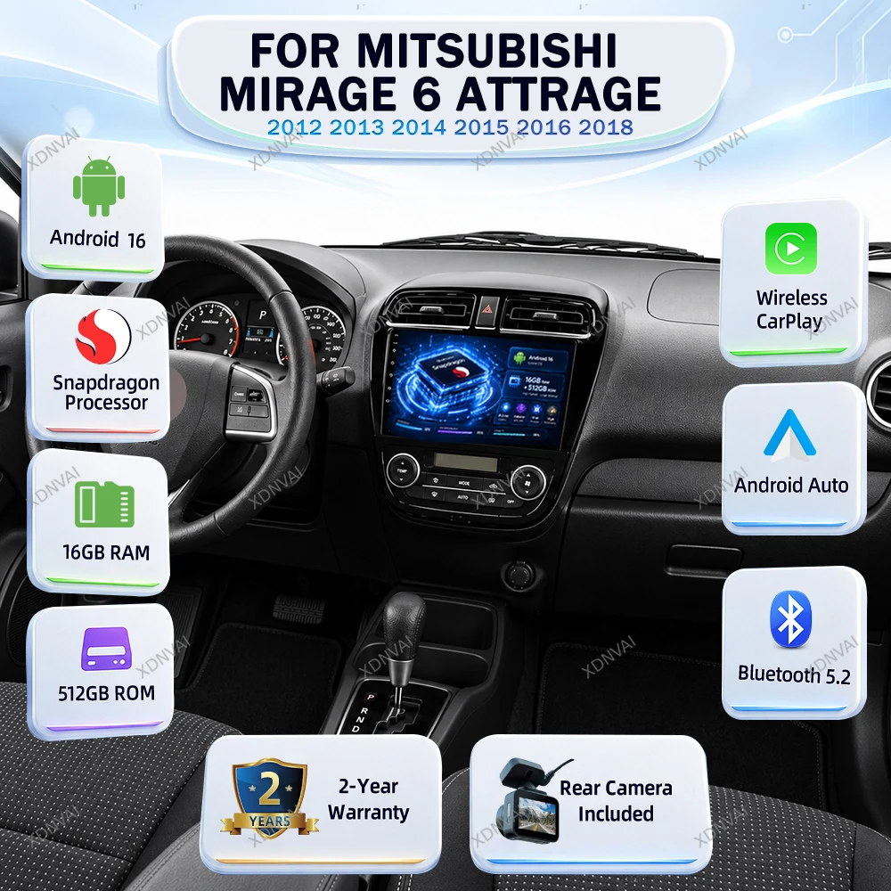 For Mitsubishi Mirage 6 Attrage 2012 2013 2014 2015 2016 2018 Android 16 Video Player Multimedia Carplay BT Car Radio Audio GPS
