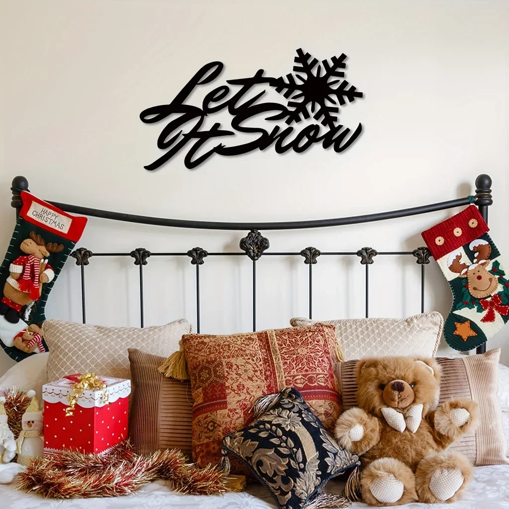 

CIFBUY Decoration Let It Snow Metal Decor Sign Snowflake Artistic Text Sign Metal Wall Art Living Room Front Door Corridor Deco