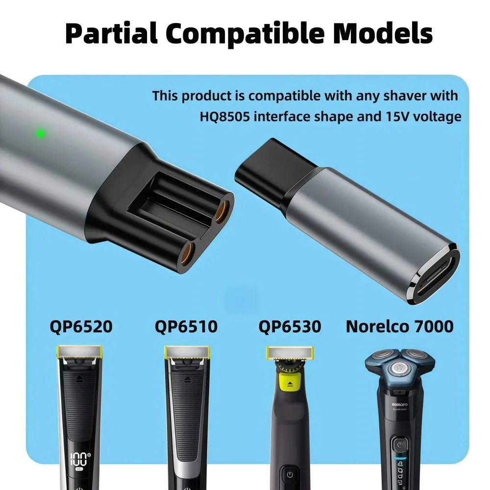 15V Type-C Shaver Adapter, Charging Converter for Philips Norelco One Blade Pro, QP6510, QP6520, QP6530 Beard Trimmer, - view 6
