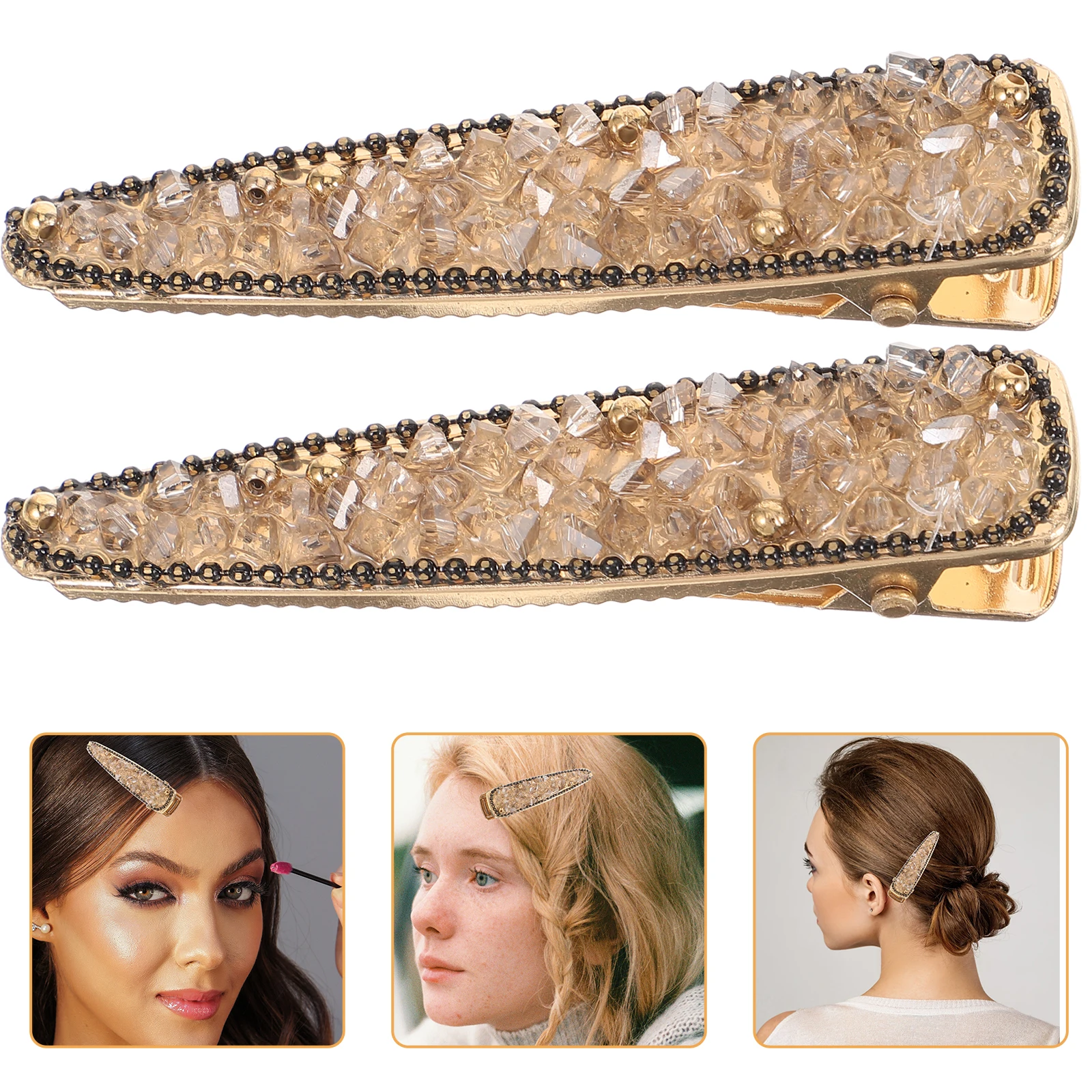 

2pcs Rhinestone Clips Women Hairpins Luxurious Barrette Durable Vintage Hair Accessories Teen Girls Party Wedding Metal Hairpin