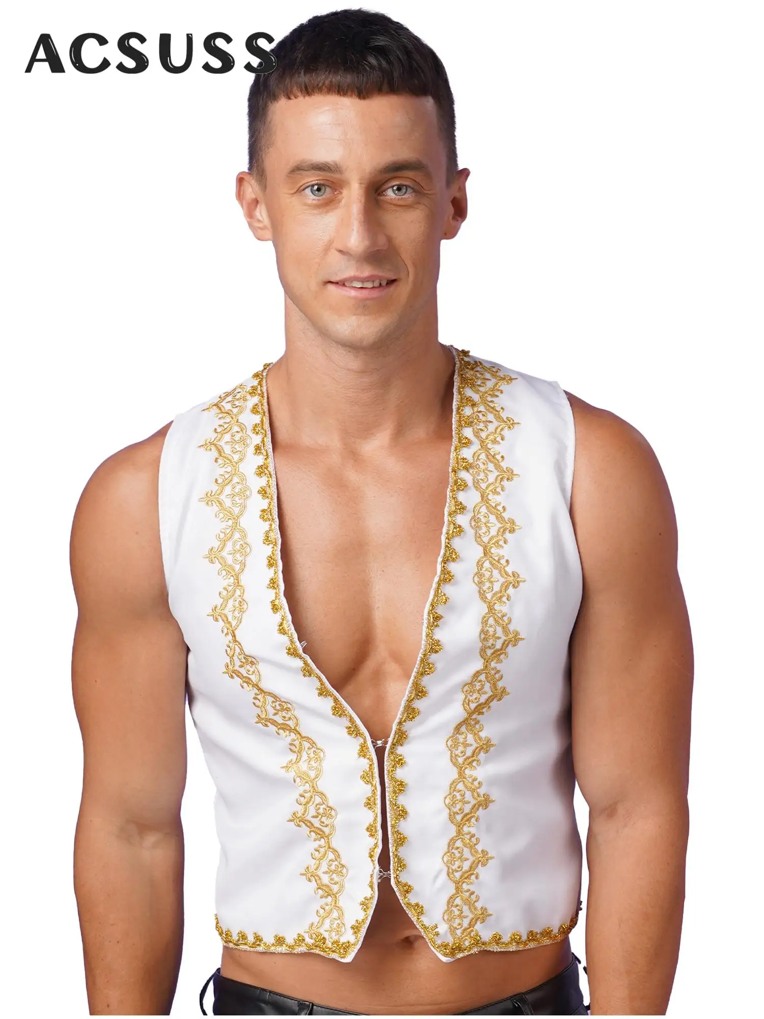 Men Halloween Arabian Prince Costume Jacket Cardigan Tops Street Rat Waistcoat Cosplay Party Sleeveless Steampunk Victorian Vest