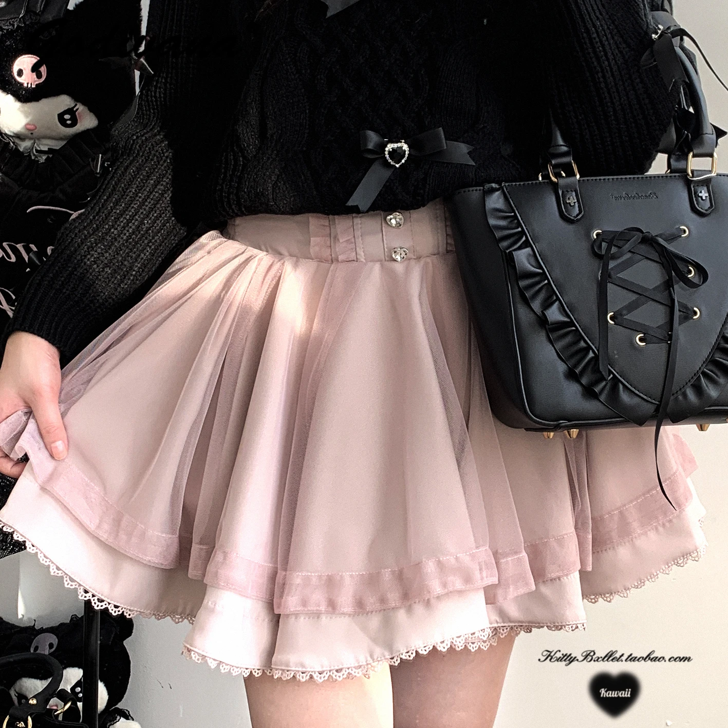 Japanese Mine Diamond Buckle Fairy Gauze Skirt New Spring Summer Sweet Cute Girl Women's Pure Color High Waist Mini Skirts