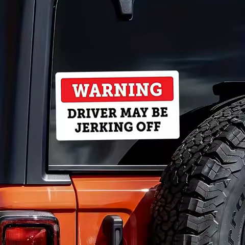 Stickers -Funny Warning Driver May Be Jerking Off Bumper Sticker Vinyl Decal