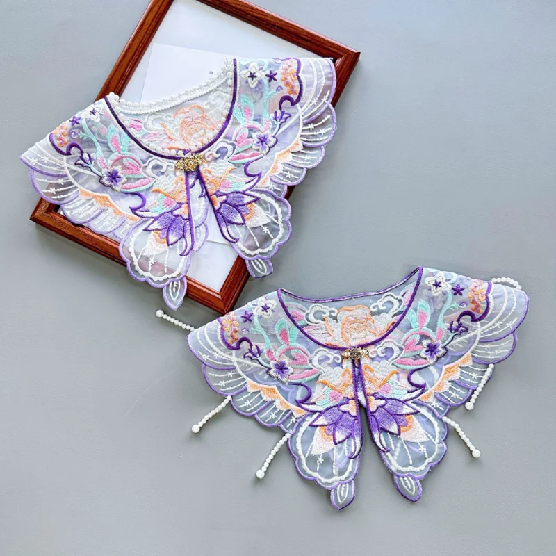 Chinese Vintage Color Embroidery Bead Tassel Fake Collar Women Children Hanfu Dress Detachable Collars DIY Apparel and Accessory