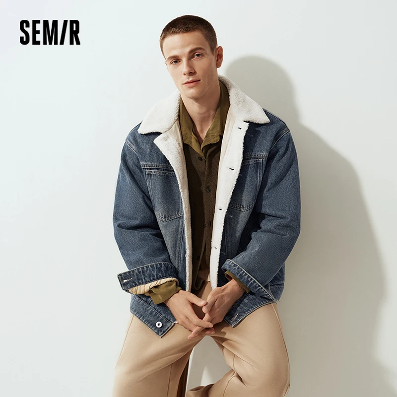 Semir Denim veste hommes hiver coton manteau 2025 nouvelle rue rétro en détresse fausse laine d'agne