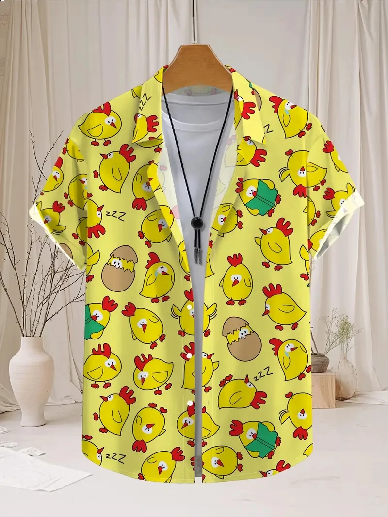 

Men's Shirt Short Sleeve Cartoon Funny Print Button Down Shirt Summer Beach Shirt Men Women Casual Short Sleeve Blouse 2025 New