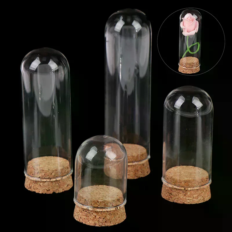 /GJ/Doll Glass Dome Display Wood Cork Bell Jar With Wooden Base Decoation Craft 1/6