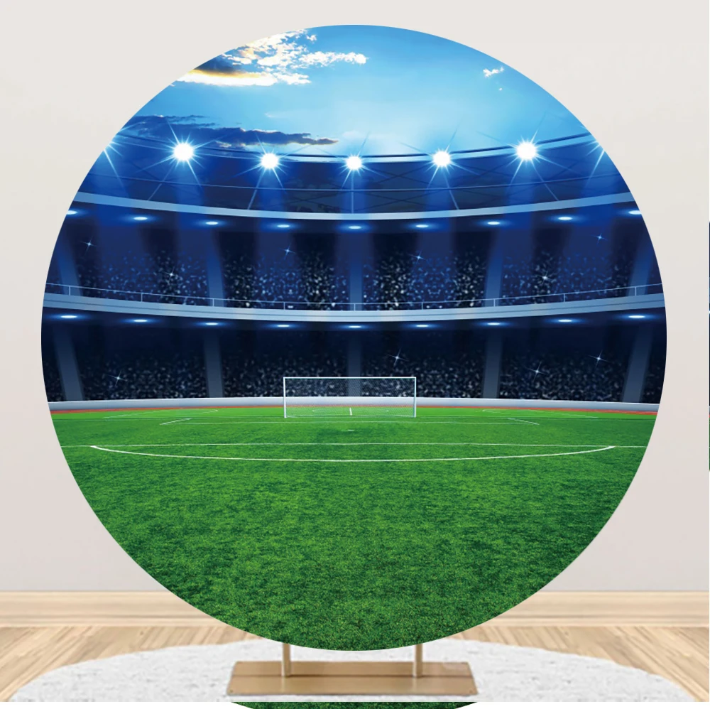 

Customize Soccer Football Field Stadium Round Background Photography For Birthday Boy Communion Baby Photo Studio Backdrops