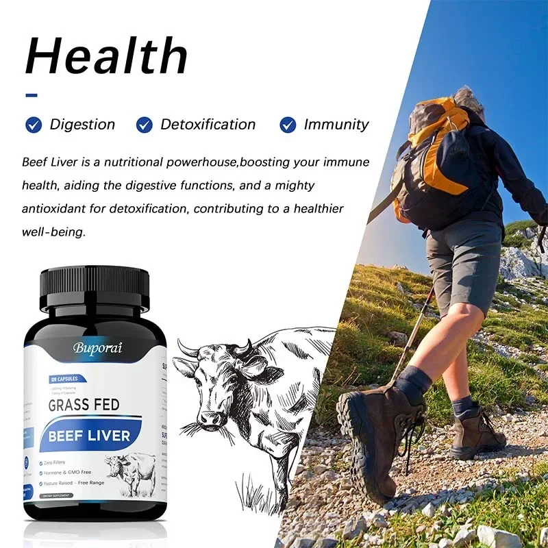 كبسولات كبد لحم البقر من جراس فيد - تعزز إنتاج خلايا الدم الحمراء، ويزيد من مستويات الطاقة، ويحسن صحة البشرة والرؤية