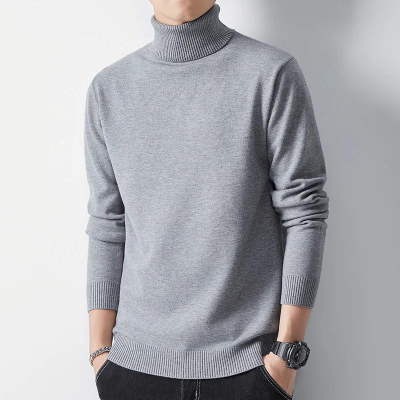 Autumn Winter Turtleneck Sweaters Men Fashion Slim Fit Knitted Pullovers Mens Solid Color Casual Sweaters Male Warm Knitwear