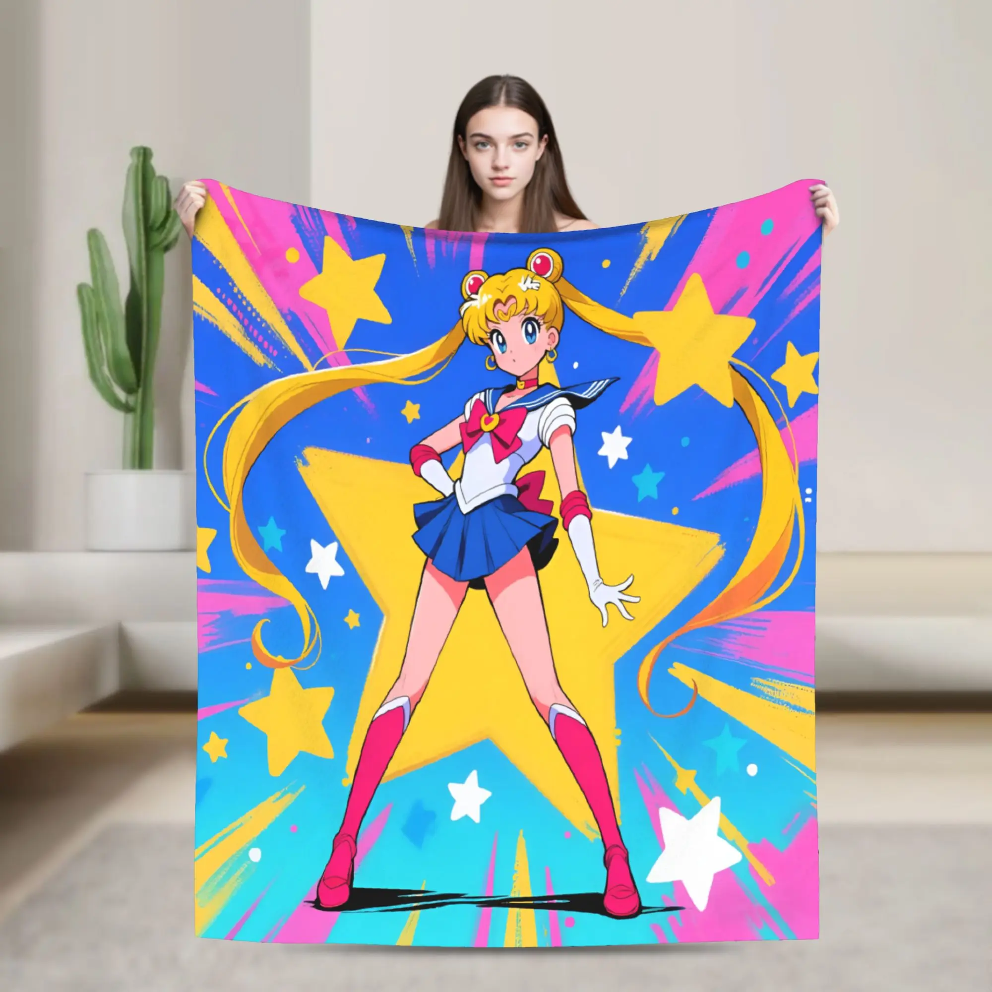 Custom Sofa Fleece S-Sailors M-Moons Mangas Throw Blanket Warm Flannel Animes  Blankets for Bedroom Car Sofa Quilt