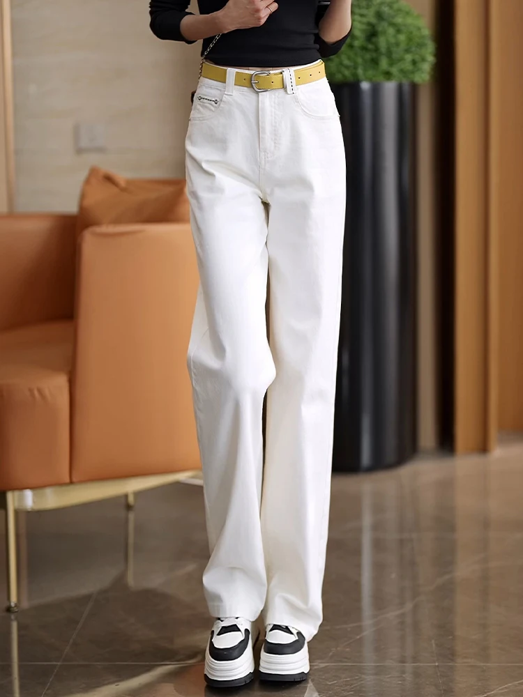 

High Waist Wide Leg Jeans Women's Casual Loose Fit Straight Cut Pants Khaki Color Spring Autumn New Style Fashionable Slimming