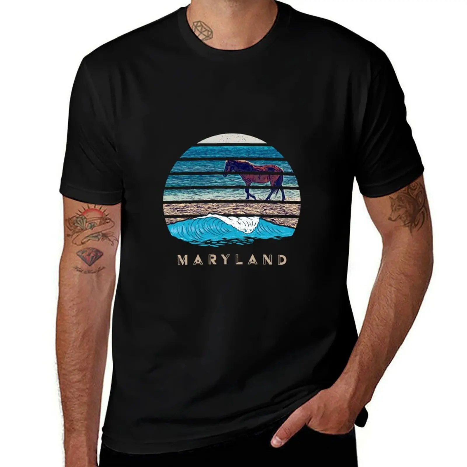 

Maryland Assateague Wild Horse Beach T-Shirt oversizeds man clothes t shirts for men cotton