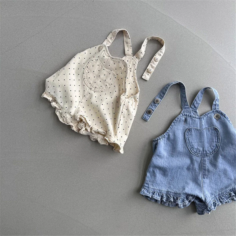 

2026 Summer New Cute Girls Denim Overalls Solid Baby Girl Strap Shorts Children Casual Playsuit Fashion Kids Clothes