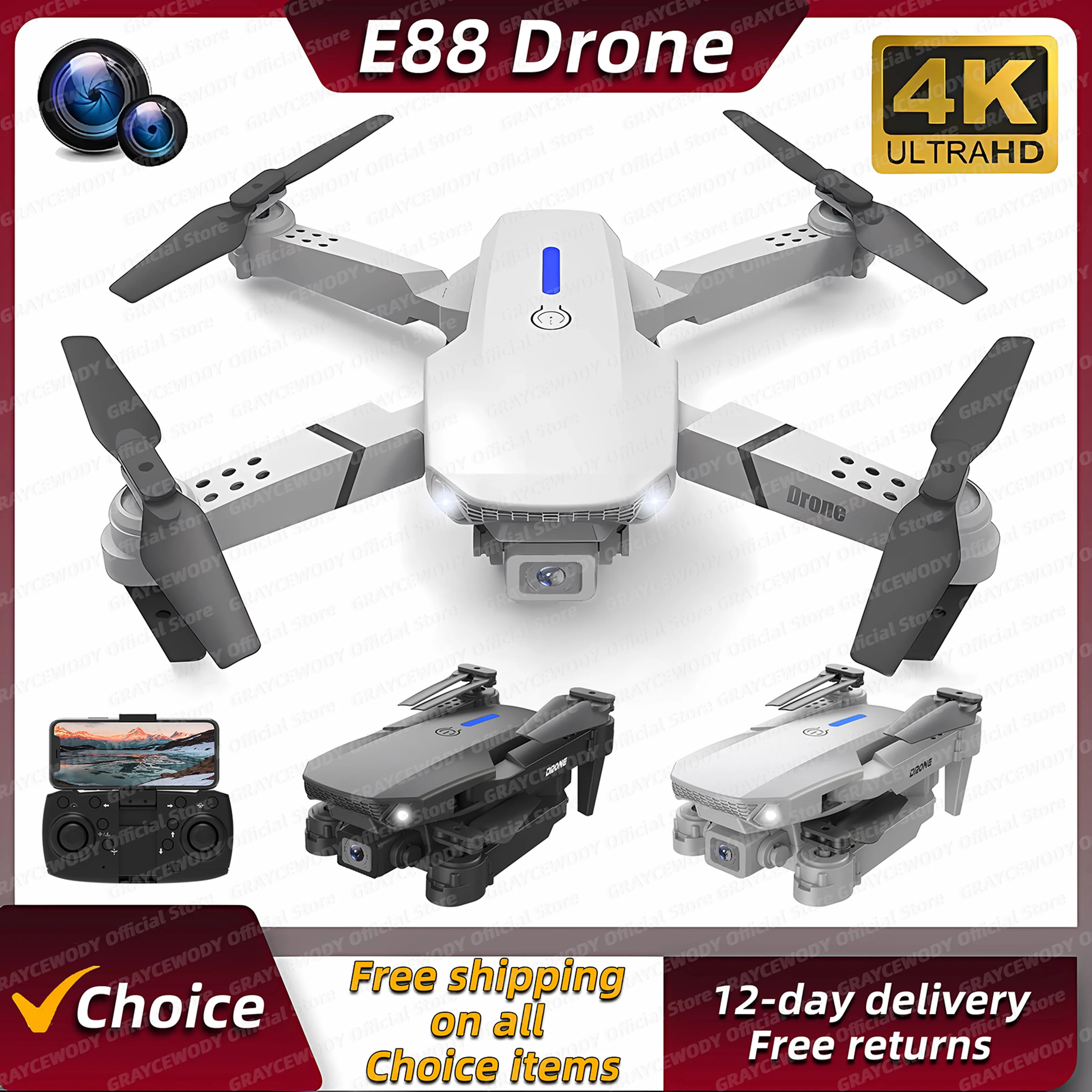 E88Pro Drone 4K profesional, Drone RC 4K profesional dengan sudut lebar 1080P, kamera Dual HD dapat dilipat, helikopter WIFI FPV, celemek tahan tinggi